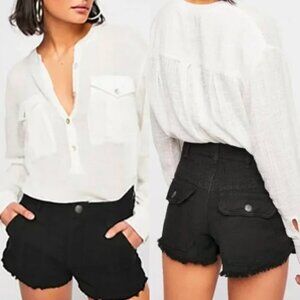 🦋 FREE PEOPLE Black Great Expectations Lace Shorts 0 Casual Boho Mid Rise